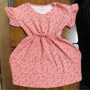 One Step Up Cotton Salmon Pink Flower Girls Dress Girls Size Small S (7/8) Bow
